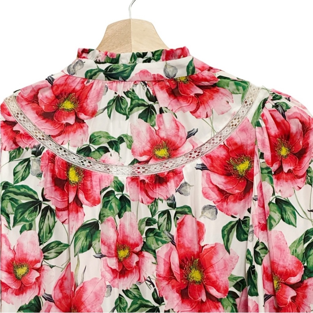NWT Alice + Olivia Jacelyn Floral Boho Blouson Blouse in Red/White Size XS - Picture 14 of 17